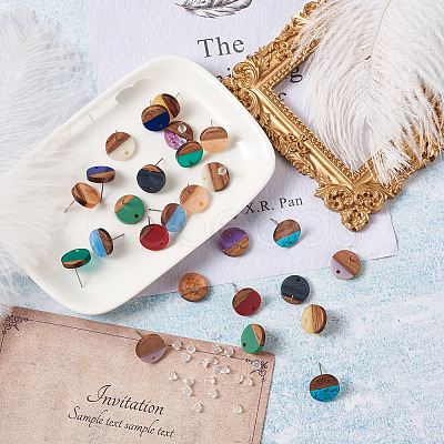 Resin & Walnut Wood Stud Earring Findings MAK-CD0001-06-1