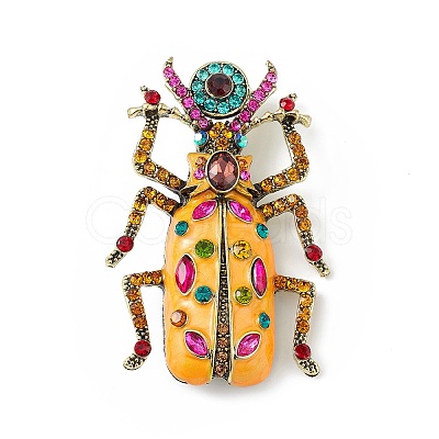 Beetles Enamel Pin with Rhinestone JEWB-P016-06AG-02-1