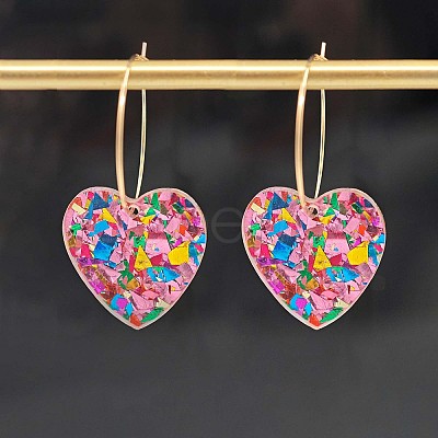 Glitter Heart Acrylic & Iron Alloy Hoop Earrings for Women FS-WG2AED5-02-1