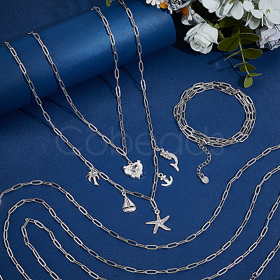 12Pcs 4MM 304 Stainless Steel Paperclip Chain Necklaces NJEW-NB0001-38C-1