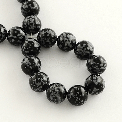 Natural Gemstone Snowflake Obsidian Round Bead Strands G-R264-10mm-1