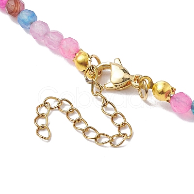 Faceted Round Natural Agate(Dyed & Heated) Beaded Necklaces for Women NJEW-JN04659-05-1