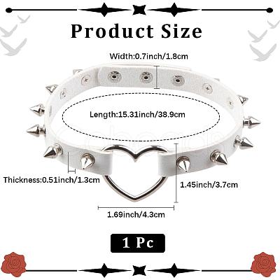 Adjustable Adjustable Gothic PU Leather Alloy Spike Rivet Heart Choker Necklaces for Women NJEW-WH20816-006P-A-1