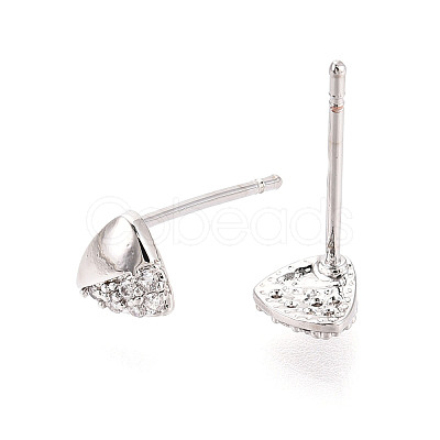 Brass Micro Pave Clear Cubic Zirconia Triangle Stud Earrings EJEW-L278-03P-1