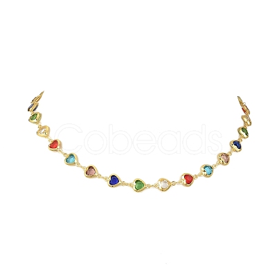 Colorful Heart Brass Glass Link Chain Necklaces for Women NJEW-JN06103-1