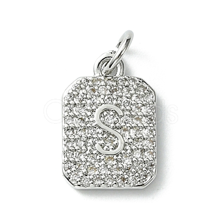 Rack Plating Brass Micro Pave Clear Cubic Zirconia Charms KK-G501-01S-P-1