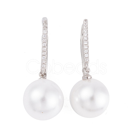Rack Plating Brass Cubic Zirconia ABS Pearl Earring Hooks EJEW-S219-16P-01-1