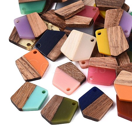 Opaque & Transparent Resin & Walnut Wood Pendants RESI-N053-35-1
