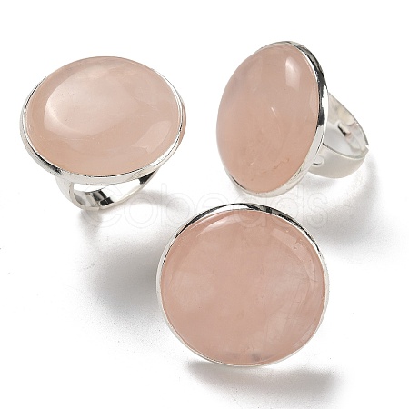 Natural Rose Quartz Round Adjustable Rings RJEW-K371-09S-31-1