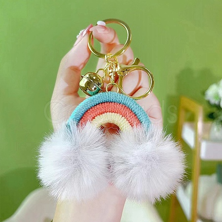 Cotton Rainbow Keychain with Artificial Fur Ball PW-WG86604-08-1