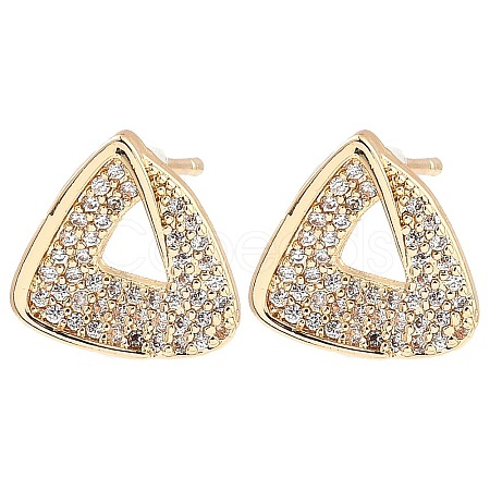 Brass Micro Pave Clear Cubic Zirconia Triangle Stud Earrings for Women EJEW-G362-11KCG-1