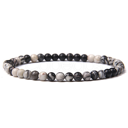 4mm Round Natural Netstone Beads Bracelet for Men KG3069-13-1