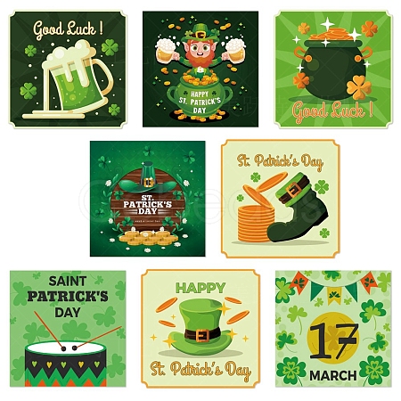 8 Sheets Saint Patrick's Day Theme Paper Self Adhesive Clover Label Stickers PW-WG96365-01-1