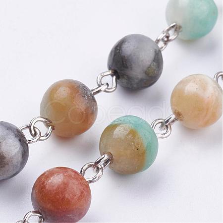 Natural Amazonite Handmade Beaded Chains AJEW-JB00317-01-1