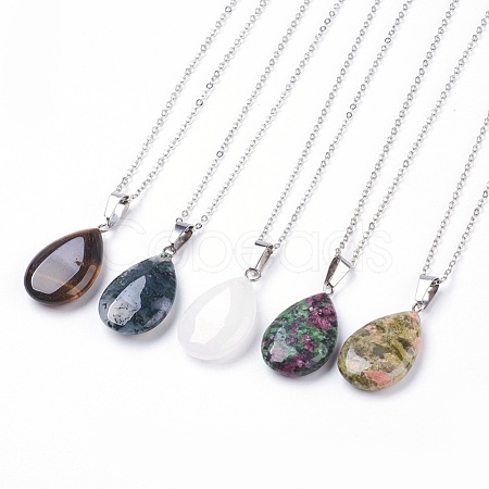 Natural & Synthetic Gemstone Pendant Necklaces NJEW-JN02160-1