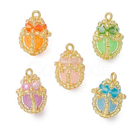 Luminous Handmade Glass Seed Beaded Teardrop Pendants PALLOY-MZ00962-1