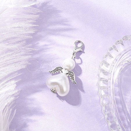 Heart Angel Glass Pearl & ABS Plastic Imitation Pearl Pendant Decorations HJEW-JM03565-01-1