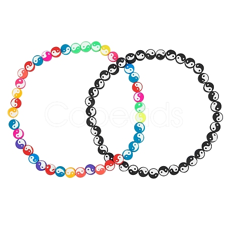 2 Strands 2 Colors Handmade Polymer Clay Beads Strand CLAY-SZ0001-16-1