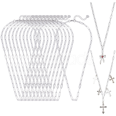 12Pcs 4MM 304 Stainless Steel Paperclip Chain Necklaces NJEW-NB0001-38A-1