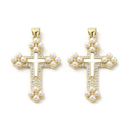 Brass Pave Shell Pendants X-KK-I708-17B-G-1