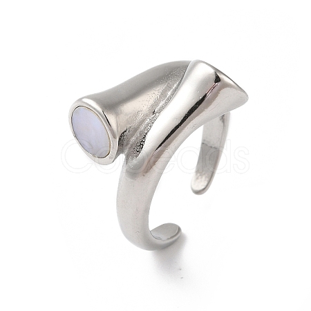 Shell Open Cuff Ring for Women RJEW-C091-03P-01-1