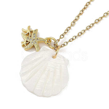 Summer Beach Brass Cubic Zirconia Sea Animal Pendant Necklaces for Women NJEW-B118-03G-05-1