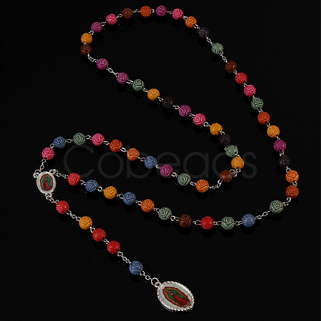 Alloy & Resin Colorful Rosary Bead Necklaces FS-WG28636-02-1
