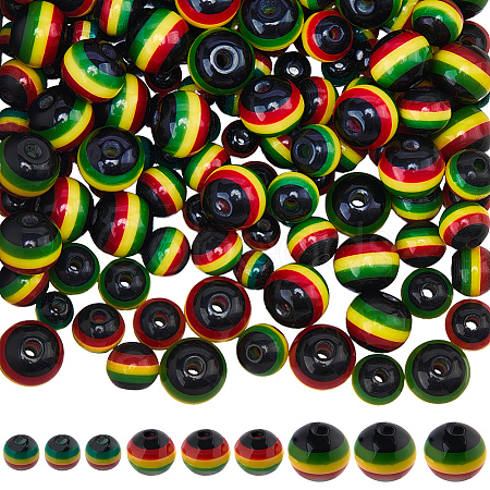 200Pcs 3 Styles Ghana Jamaica Reggae Stripe Resin Beads RESI-SP0001-55-1