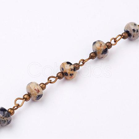 Handmade Dalmatian Jasper Beaded Chains AJEW-JB00268-02-1