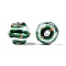 Transparent Glass Enamel Beads, Hand Drawn Beads, Round with Stripe Pattern, Green, 13.5~15x14mm, Hole: 2~2.5mm