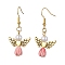 Angel Antique Golden Alloy & Resin Dangle Earrings, Imitation Pearl Acrylic Drop Earrings, Pink, 45x21.5mm