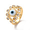 Lampwork Evil Eye Open Cuff Ring with Clear Cubic Zirconia, Real 18K Gold Plated Brass Jewelry for Women, White, Inner Diameter: 18mm