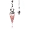 Natural Rose Quartz Chip & Resin Dowsing Pendulum Big Pendants, with Platinum Plated Metal Crown, Cone Charm, 300mm