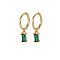 Real 18K Gold Plated 925 Sterling Silver Dangle Hoop Earrings for Women, Rectangle, Green, 19.8mm