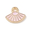 Alloy Enamel Charms, Light Gold, Fan Charm, Pink, 9x10.5x1.5mm, Hole: 1.5mm