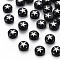 Handmade Lampwork Beads, with Platinum Plated Brass Embellishments, Flat Round with Star, Black, 8x5mm, Hole: 0.8mm