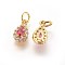 Brass Cubic Zirconia Charms, Drop, Golden, Pale Violet Red, 11~11.5x6.5x4mm, Hole: 3~4mm