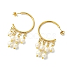 Round with C-Shaped Natural Pearl & 304 Stainless Steel Tassel Chandelier Earrings EJEW-JE07025-4