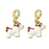 Brass White Enamel Puppy European Dangle Charms X-KK-K293-45G-1