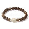 Natural Wood Round & Synthetic Turquoise Turtle Beaded Stretch Bracelet for Women BJEW-JB09700-06-2