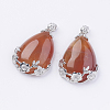 Teardrop with Flower Platinum Plated Brass Natural & Synthetic Mixed Stone Pendants G-F228-37-RS-2