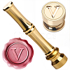 1Pc Golden Tone Brass Wax Seal Stamp Heads with Bamboo Stick Shaped Handles STAM-CP0001-05V-1