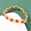 Square Brass Micro Pave Clear Cubic Zirconia and Glass Link Chain Bracelets BJEW-T025-04G-01-4