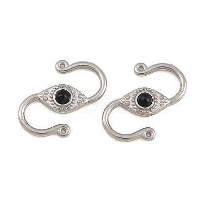 304 Stainless & Natural Obsidian S-Hook Clasps SA-CBA3073-02P-01-1