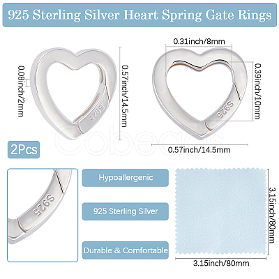 2Pcs 925 Sterling Silver Spring Gate Rings STER-BBC0008-24A-1