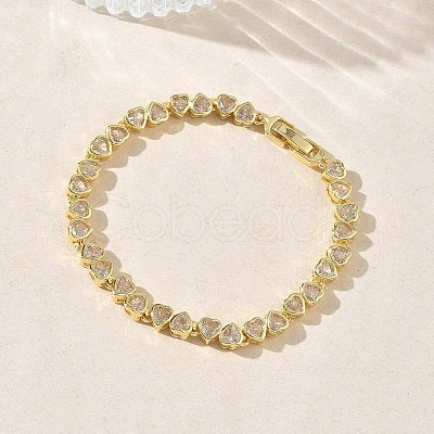 Heart Brass Micro Pave Clear Cubic Zirconia Link Chain Bracelets for Women BJEW-C156-07C-G-1
