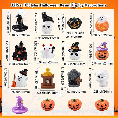 32Pcs 16 Styles Halloween Resin Display Decorations DJEW-CJ0001-04-1