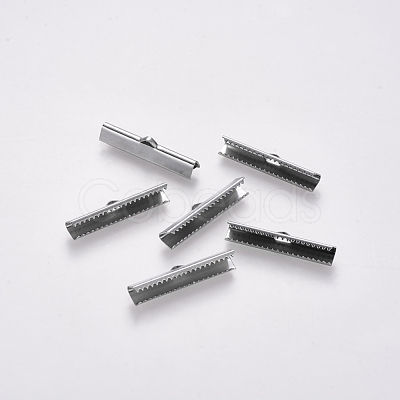 Non-Tarnish 304 Stainless Steel Ribbon Crimp Ends STAS-S112-001H-P-1