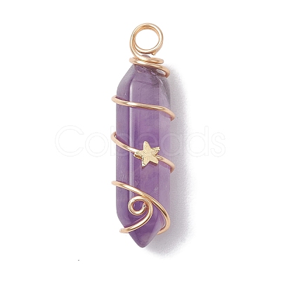 Natural Amethyst Double Terminal Pointed Pendants PALLOY-JF02672-01-1