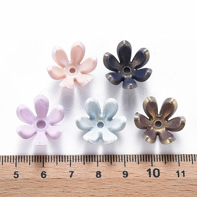 6-Petal Spray Painted Acrylic Bead Caps X-MACR-S373-47J-1